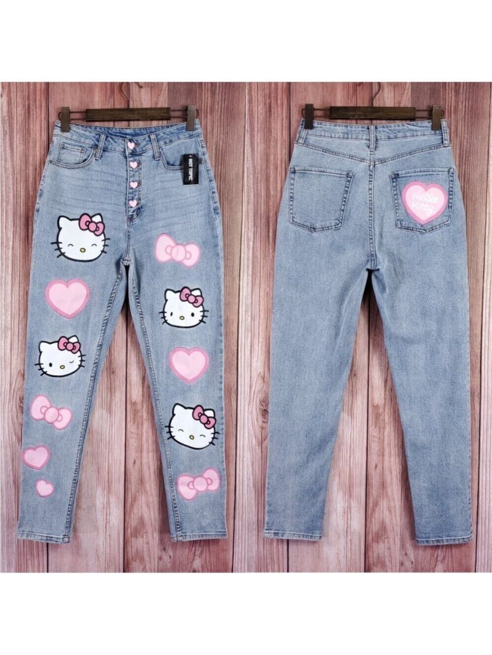 *READ* Hot Topic Hello Kitty Sanrio Womens Junior Sz 5 Button Fly Birthday Jeans